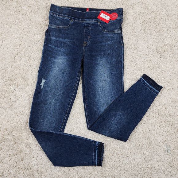 Spanx Distressed Jeans Womens Small Blue Ankle Skinny Medium Wash Stretch Pants - Picture 11 of 12